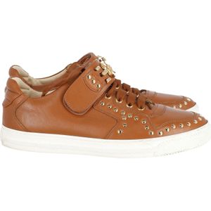 Versace Medusa Studded Lage Sneakers in Tan Leer