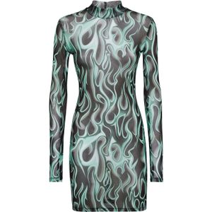 Philipp Plein - Mini Dress Flame - Veelkleurig - Jurk - Hoge Hals - Lange Mouwen
