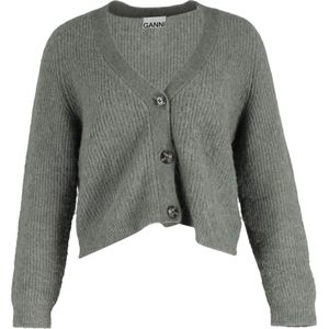 Ganni V-hals Knop Cardigan in Olijfgroen Wol