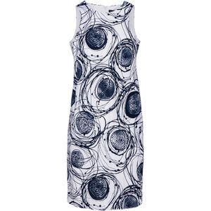Kokerjurken - Marineblauw - Mouwloze Zakjurk - Geweven Stof met Print
