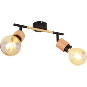 Globo Houten plafondlamp 2-lichts met metaal | | e27 | plafondspots | binnen | industrieel