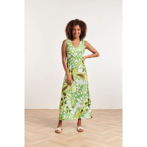 Smashed Lemon 24368 dames maxi jurk met allover groene vlinder print