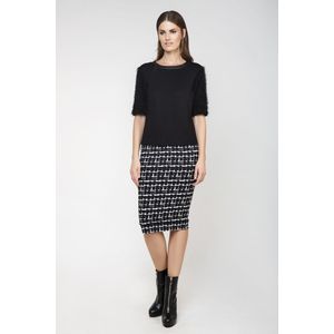 Midi Potloodrok - Zwart-wit Allover Print - Hoge Taille - Gevoerd