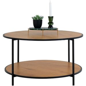 House Nordic Vita salontafel ronde salontafel met zwart frame en eikenhouten bladen Ã˜80x45 cm