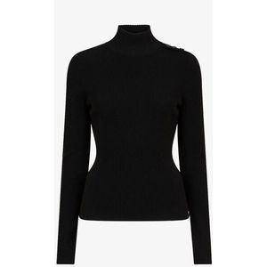 Josh V - Loua Top - Zwart - Aansluitende Knit Top - Hoge Col - Lange Mouwen