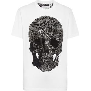 Philipp Plein - T-shirt - Wit - Ronde Hals - SS Paisley Strass