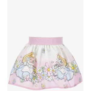 Monnalisa - Rok - Bianco Rosa - Elastieke Tailleband - Alice Print