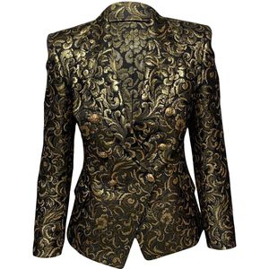 Balmain Metalen Brokaat Blazer in Gouden Acetaat