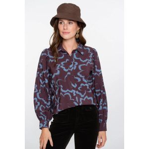 Geisha - Blouse - Blauw/Burgundy - Met Vergroot Bloemenmotief - Dames