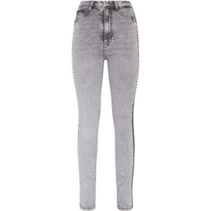 Super Hoge Taille Jegging - Stone Washed Denim - 5 Pocket - Met Leren Inzetstukken