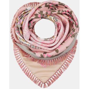 Mucho Gusto Zijden sjaal laboca roze met beige gebloemd patchwork