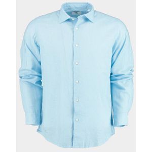 Bos Bright Blue Casual hemd lange mouw linnen katoen shirt lm 42540015i/240 sky