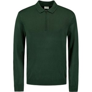 No Excess Mannen Polo Pullover Met Halve Rits Donkergroen