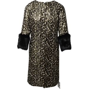 Tory Burch Dierlijke Print Jacquard Jas met Bontmouwen in Multicolor Zijde