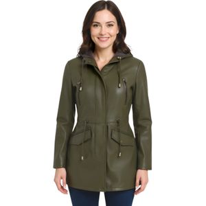 Groene leren parka met capuchon voor dames - Boekarest