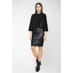 Bolero - Pluizige Stof - Met Lederlook Detail - ¾ Mouwen