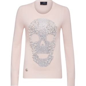 Philipp Plein - Pullover Round Neck LS Skull - Roze - Kasjmier - Dames