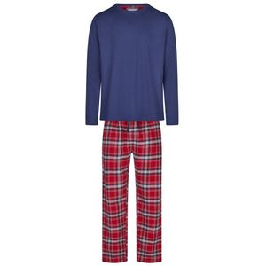 Phil & Co - Lange Heren Pyjama Set - Bordeaux Rood/Blauw - Flanellen Pyjamabroek
