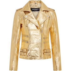Dames - Leren Bikerjack - Goud - Brando - Loddon