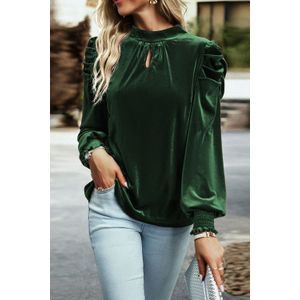 Fluwelen Mock Neck Blouse met Lange Mouwen en Sleutelgat Top