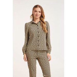 Smashed Lemon - Grafisch Bloemenprint Blouse - Off-white/Zwart - Travel Kwaliteit