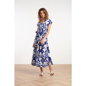 Smashed Lemon - Jurk - Blauw en Wit - Korte Mouwen - V-halslijn