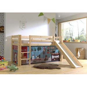 Lucevi pino halfhoogslaper h115cm + ladder + glijbaan + pet shop gordijntjes -