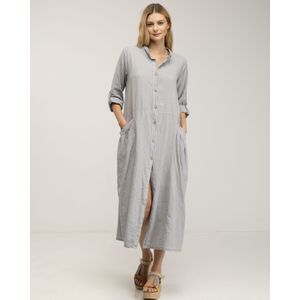 Maxi Overhemdjurk - Linnen - Mao Hals - Met Zakdetails