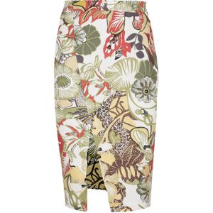 Kokerrok - Aardetinten - Gebloemd - Knielengte - Met Split en Verborgen Rits