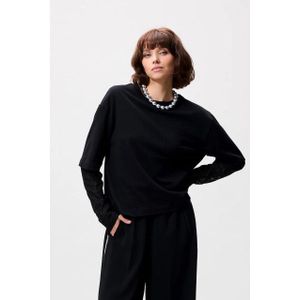 Catwalk Junkie - 2504020402 - T-shirt - Zwart - Loose Fit met Kant Mouwen