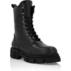 Philipp Plein - Boots Mid Flat Gothic Plein - Leren Schoen - Zwart
