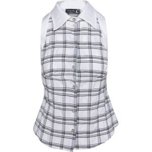 Conquista - Mouwloos Geruit Overhemd - Wit en Zwart - Knoopsluiting