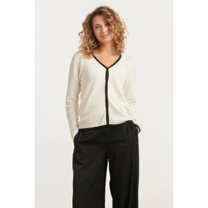 Smashed Lemon 25265 off white knitted cardigan met e contrast details |