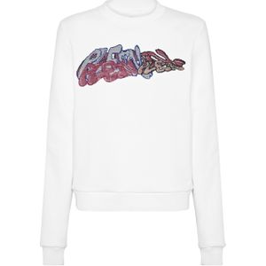 Philipp Plein - Sweatshirt - Wit - Katoenfleece - Bombing Graffiti Print met Strass-steentjes