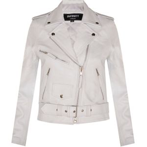 Dames - Bikerjack - Zilver - Rundleer - Mansfield