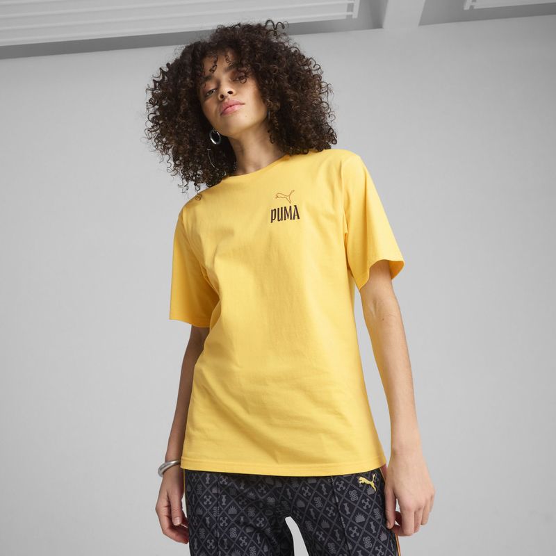 Puma Wardrobe Essentials Relaxed Graphic T-Shirt Damen | Mit Plain | Sunny Yellow | Größe: M