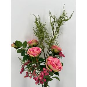 Zijden “Rozencharme” kunst boeket in roze, 55cm