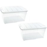 5x Opslagbakken/organizers met deksel 60 liter 63 x 46 x 32 transparant/wit - Organizers/opbergbakken