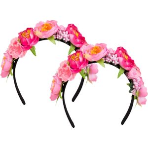 Carnaval verkleed Tiara/diadeem - 2x - Tropische bloemen - dames/meisjes - Fantasy/Tropical/Hawaii t - Verkleedhoofddeksels
