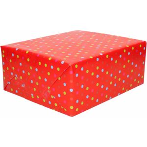 1x Inpakpapier/cadeaupapier rood met gekleurde stippen 200 x 70 cm - Cadeaupapier