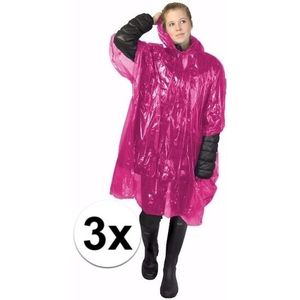 3x roze regen ponchos voor volwassenen - Regenponcho's