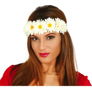 Verkleed haarband met bloemen - wit - meisjes/dames - Hippie/flower Power - Verkleedhaardecoratie