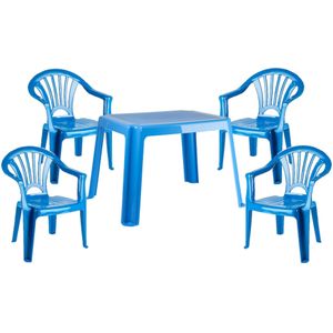 Kunststof kinder meubel set tafel met 4 stoelen blauw - Tuinset