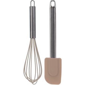 Keukengerei set - garde/pannenlikker - bruin - RVS/siliconen - Ca. 26 cm - Keuken gardes