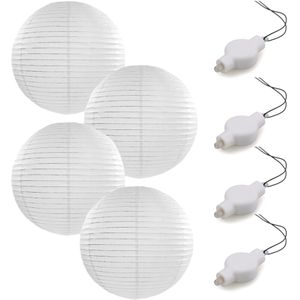 Setje van 4x stuks luxe witte bolvormige party lampionnen 35 cm met lantaarnlampjes - Feestlampionnen