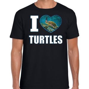 I love turtles t-shirt met dieren foto van een schildpad zwart voor heren - T-shirts