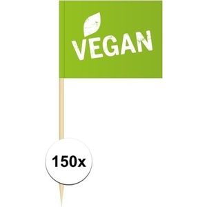 150x Groene vlag Vegan cocktailprikkertjes 8 cm - Cocktailprikkers