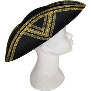 Piraten Kapitein verkleed hoed zwart met goud - Verkleedhoofddeksels