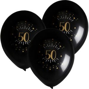 Verjaardag leeftijd ballonnen 50 jaar - 24x - zwart/goud - 23 cm - Abraham/Sarah feestartikelen - Ballonnen