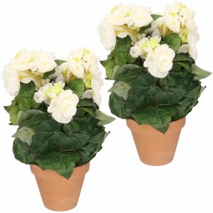 Set van 4x stuks kunstplanten Begonia in pot wit 30 cm - Kunstplanten